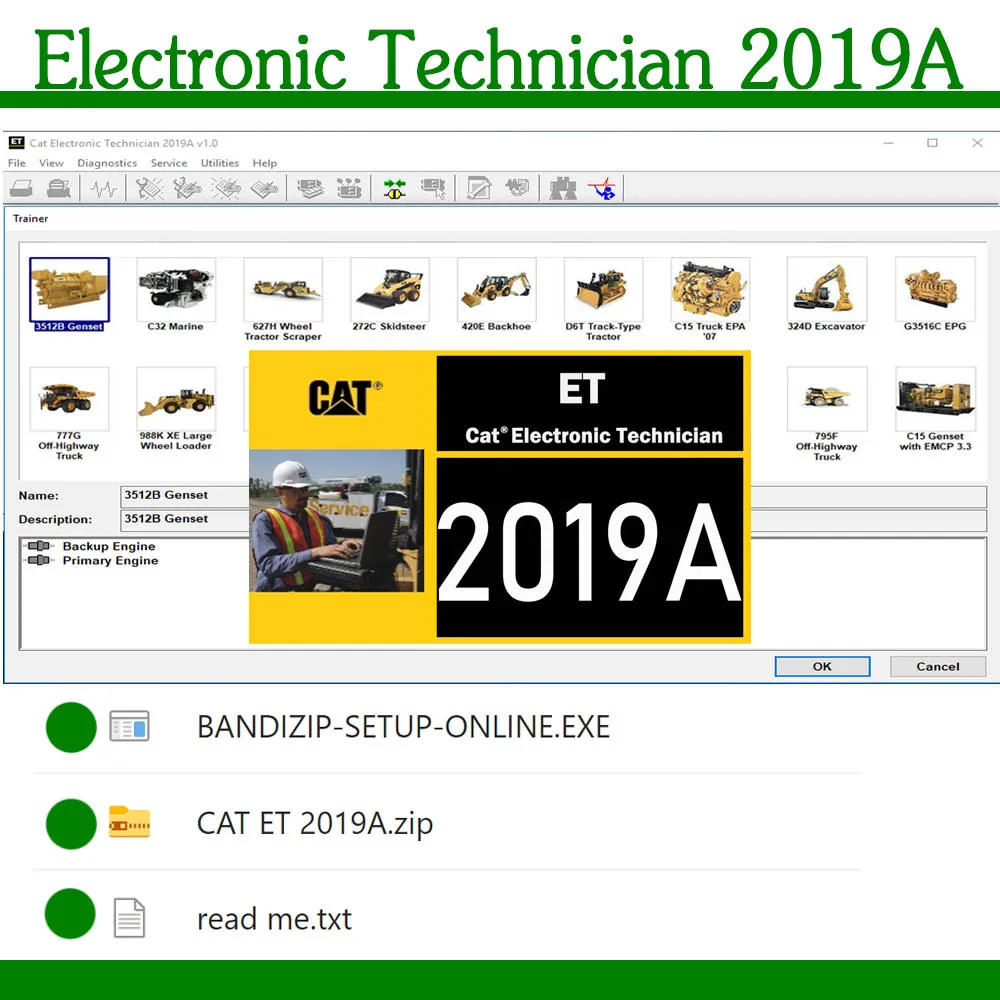 Electronic Technician 2019A Excavator diagnostic software diagnose existing Engines Read ECM flash error codes Change parameters