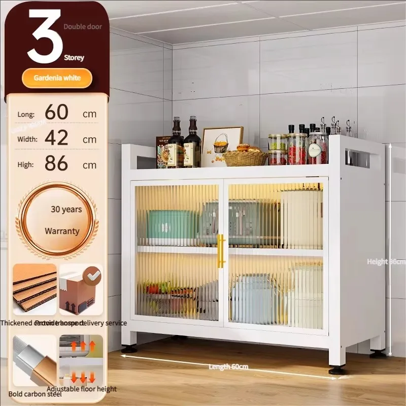 Luxury  Simple Kitchen Storage Rack with Glass Door Shelf Cabinet for Kitchen Appliances and Tableware Large-Capacity Storage