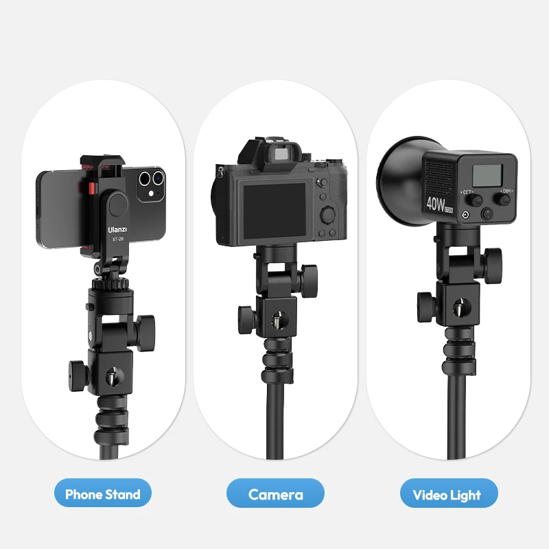 Ulanzi LA04 Adaptador de soporte de luz universal con soporte de zapata fría de 1/4" para soporte de teléfono Cámara DSLR Luz LED 180 °   Inclinación para iluminación