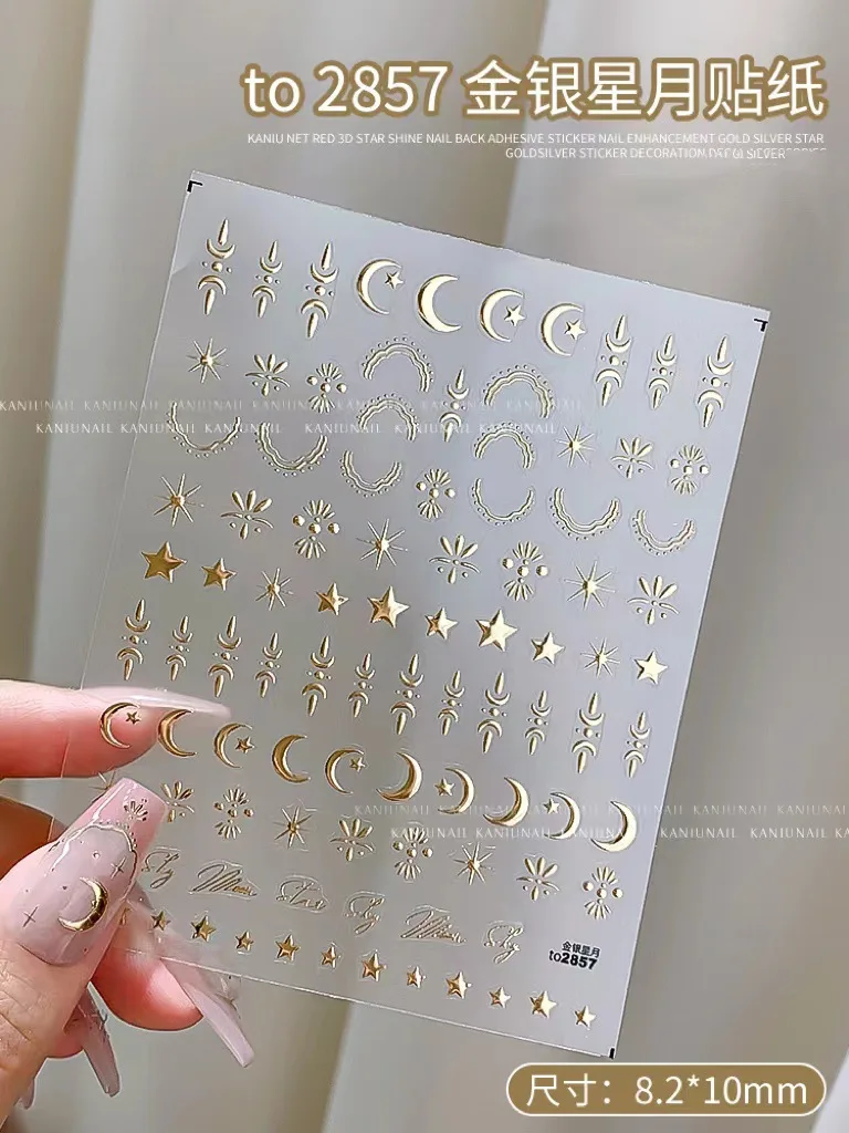 Bronzing Gold Silver Star Moon Sun Nail Art Sticker 3D Laser Occult Semiotics Pattern Decal Self-Adhesive Slider Polish Stickers