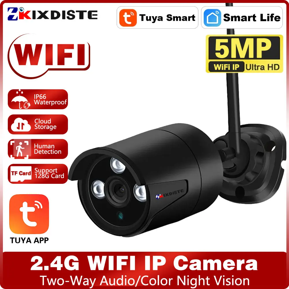 

5MP Wireless IP Camera Outdoor 1080P 2MP AI Human Detect CCTV Security Camera Audio Record IR Night Vision Bullet Wifi Camera