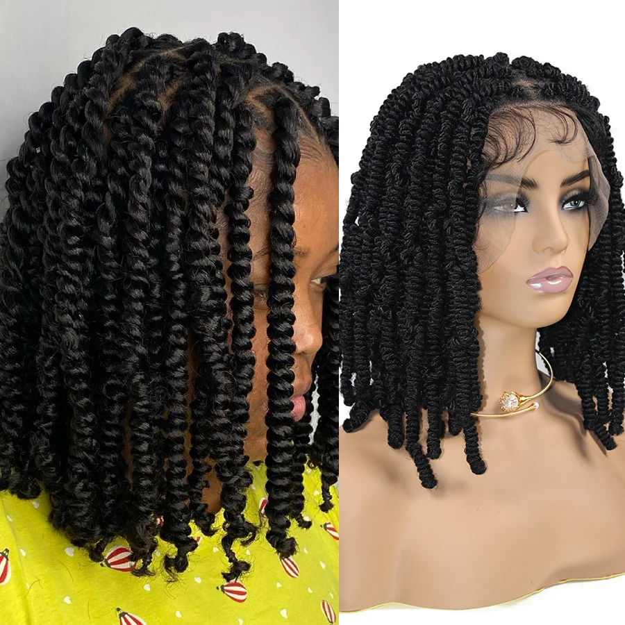 

Синтетические полные кружевные плетеные парики, весенний твист-парик, короткий боб, без узлов, косички для черных афро-женщин, 12 дюймов, косички Passion Twist