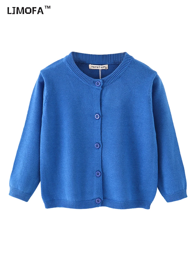 LJMOFA 1-6T Kid Solid Color Classics Knitwear Soft Comfortable Warm Sweaters for Boy Girl in Air Conditioner Room Cardigan D136