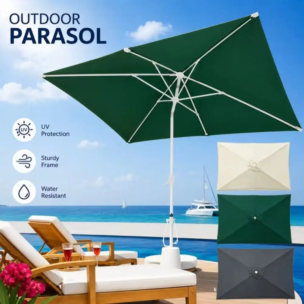 Sun Shade Rectangular Patio Umbrella Waterproof Heavy Duty Replacement Canopy UV Protection Beige Sunshade Beach