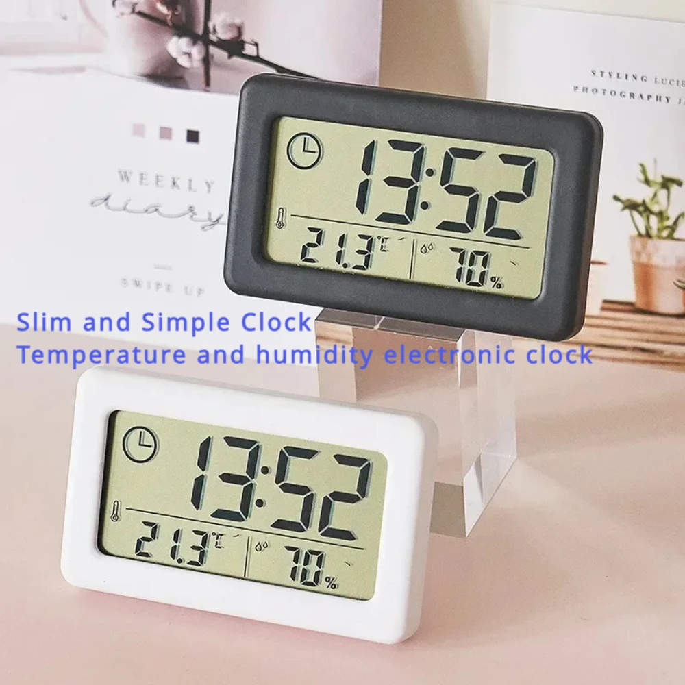 Mini Digital Clock Temperature Humidity Portable Watch Clock Thermometer Hygrometer 12/24 Hours Battery Powered Clock Home Table