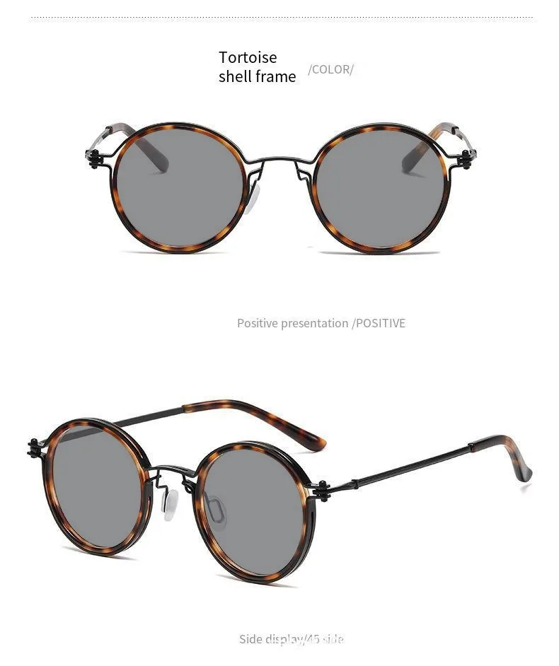 2026 Modische Neue Metall-Sonnenbrille mit Kleinem Rahmen, Runde Retro-Brille für Herren, Street-Photography-Brille, Hip-Hop UV-Schutz Sonnenbrille – Detail 10