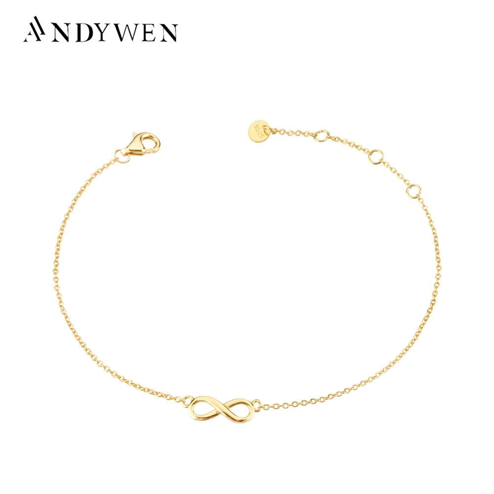 ANDYWEN 2020 New 925 Sterling Silver Gold Best Friend Charm Chain Bracelet Women Plain Luxury Jewelry New 2021 Wedding Gift