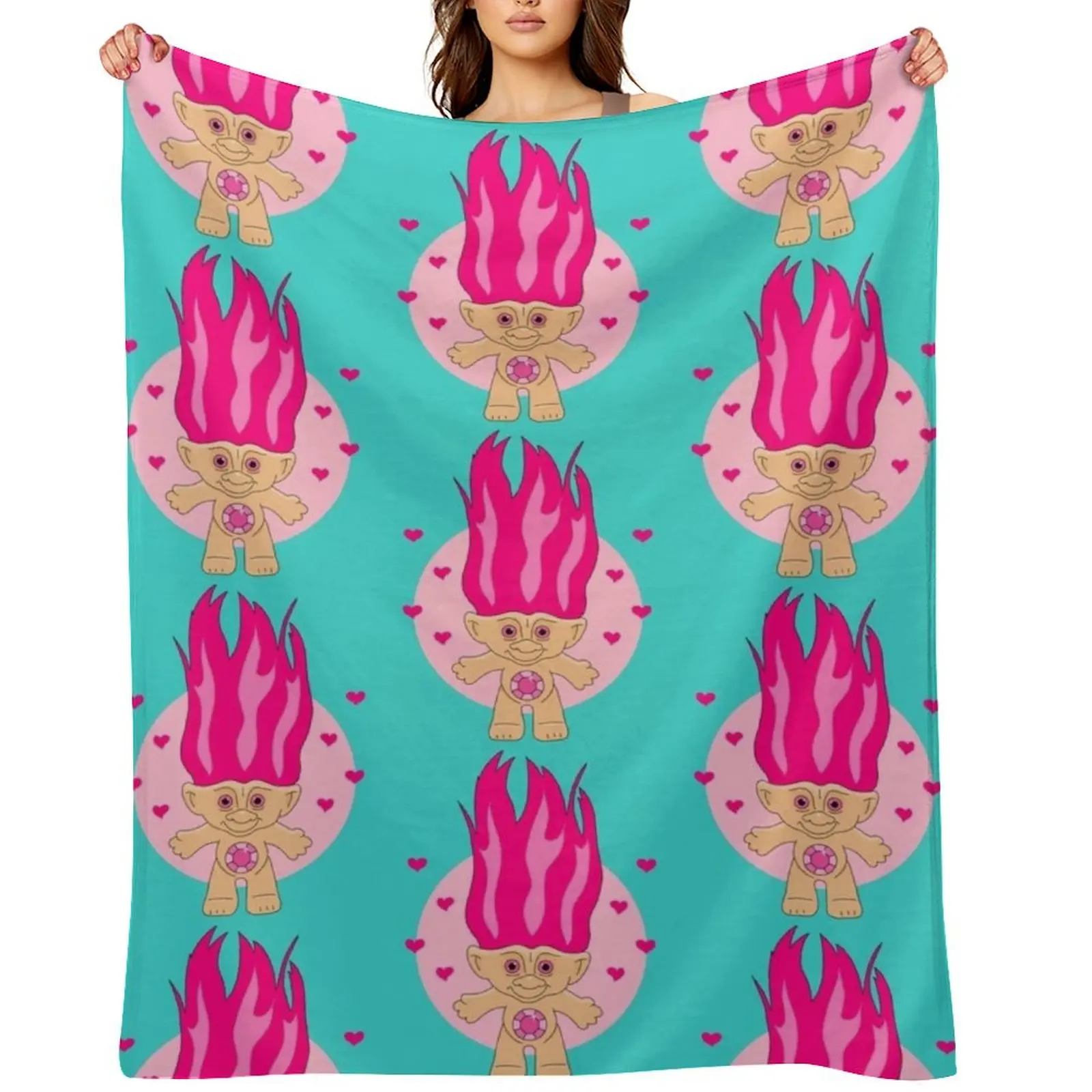 Manta de Peluche de los 90 con Diseño de Troll, Manta Grande y Suave para Niños, Ideal para Viajes