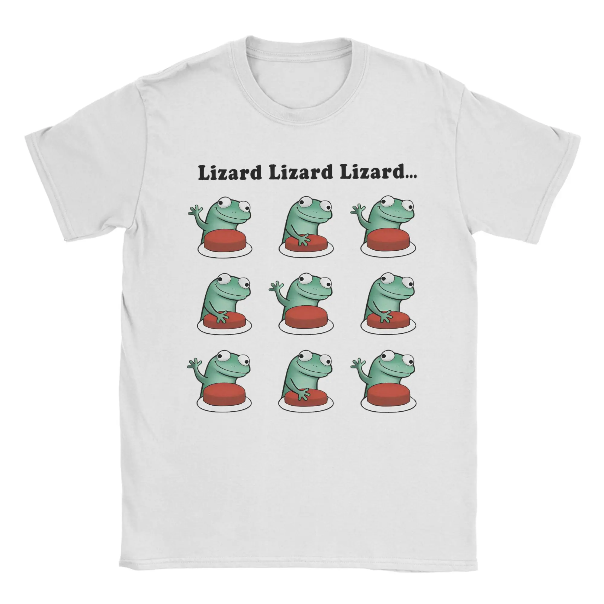 Funny Lizard Button Meme  T Shirts Men Women's 100% Cotton Vintage T-Shirt O Neck Tee Shirt Short Sleeve Clothing