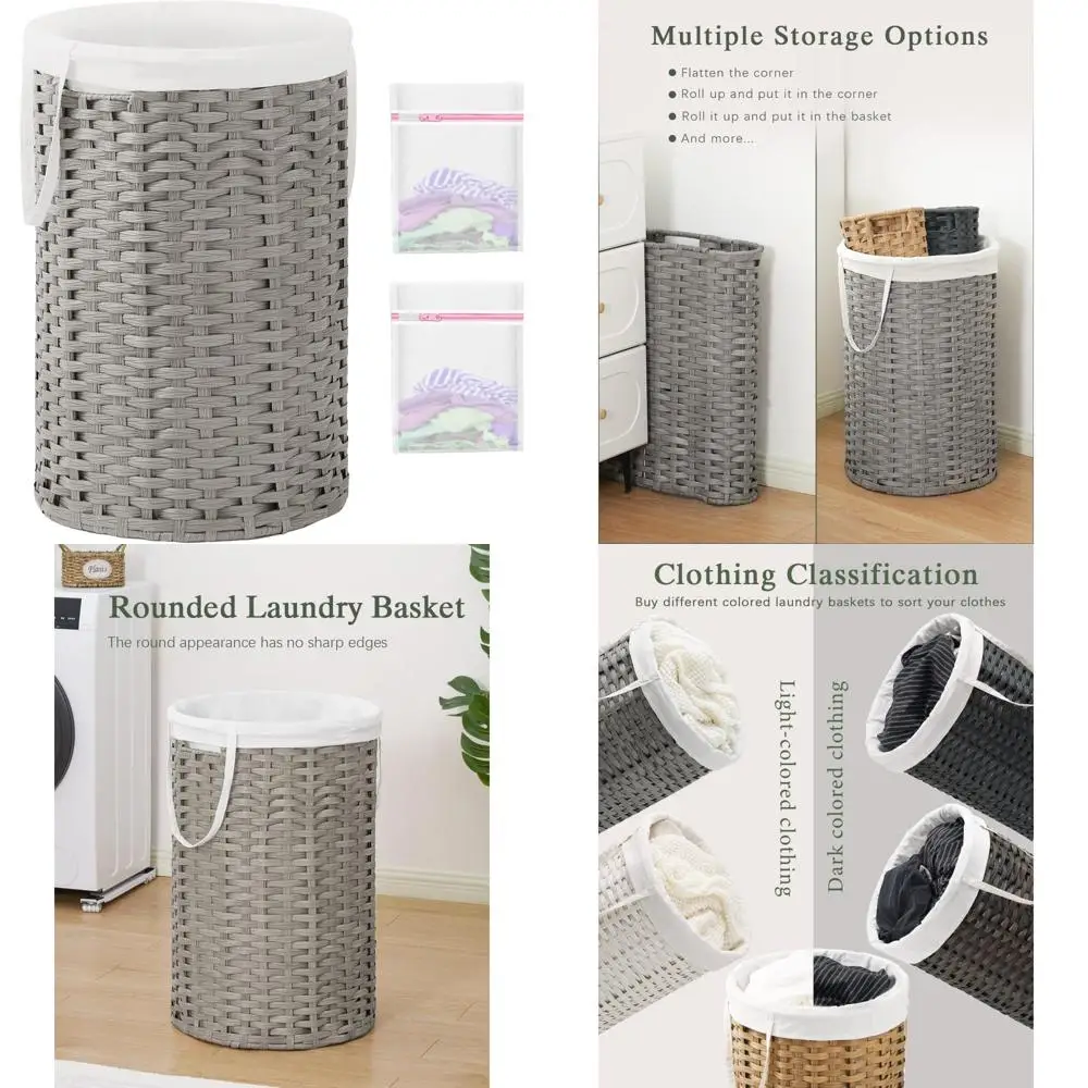 سلة غسيل كبيرة مستديرة من الخيزران مع بطانة قابلة للإزالة، سلة منسوجة يدويًا بسعة 130 لترًا #1