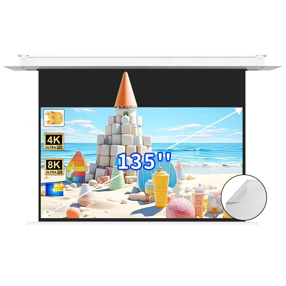 Hot saling 4K In Ceiling Electric Projector Screen 16:9 135 inch Indoor ALR projector screen