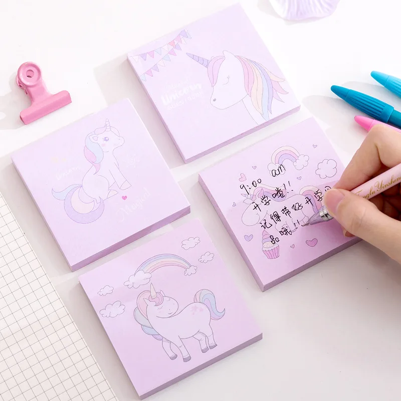 

4 Pcs 80 Pages Kawaii Rainbow Unicorn Sticky Notes Creative Post Notepad Cute DIY Memo Pad Office Supplies School Stationery