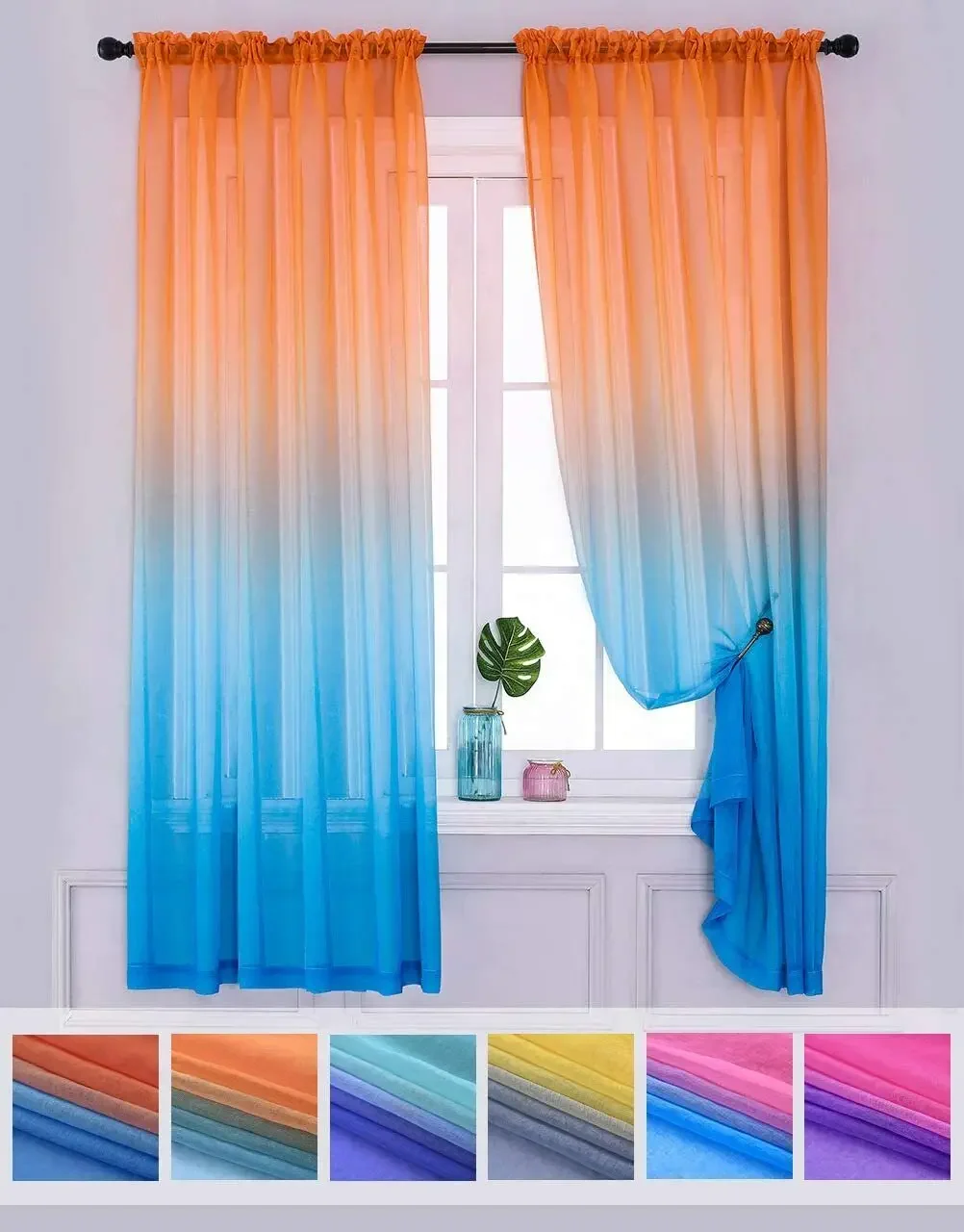 Modern Gradient Tulle Window Curtains For Living Room Organza Yarn Sheer Voile Curtain For Bedroom Kitchen Drape Decor New