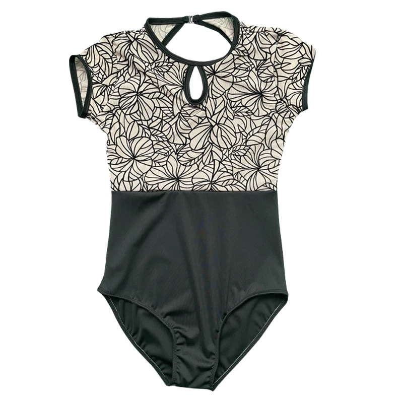 Adult Professional Cotton Lace Short Sleeve Ballet Leotard Women's Dance Stand Collar Yoga Gymnastics Swimwear