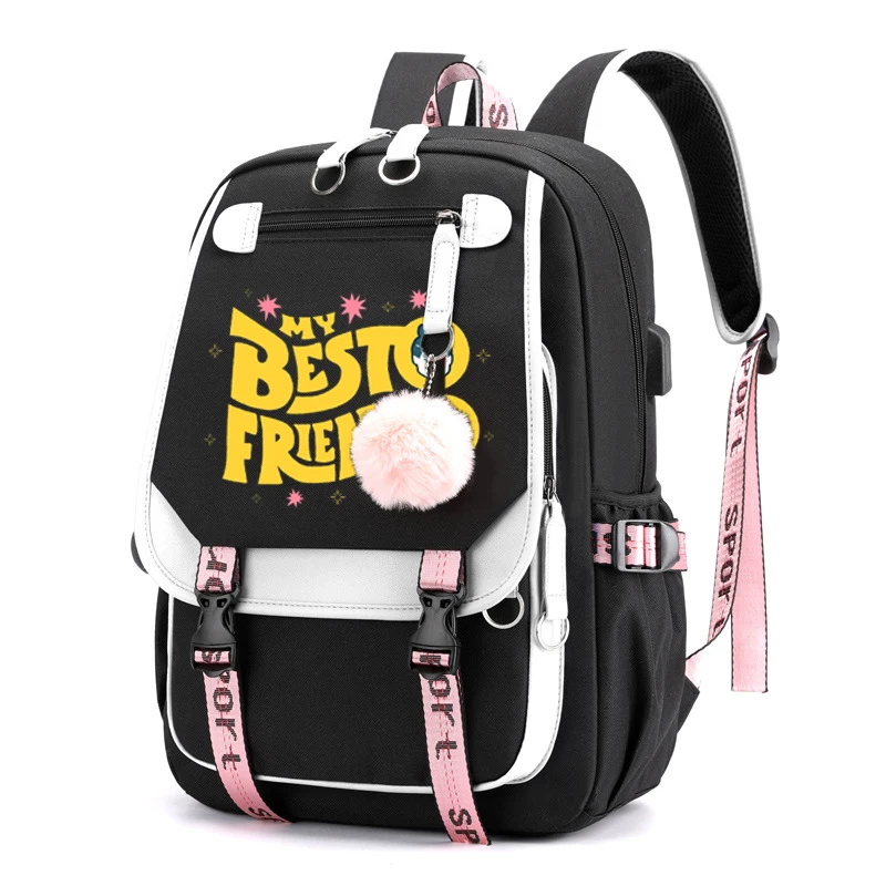 Saco de escola de anime da novidade para o adolescente portátil usb bagpack mochila kawaii mochila de jujutsu kaisen meu melhor amigo todo aoi