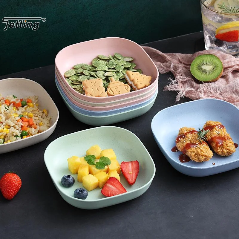 5pcs/set Wheat Straw Bone Spitting Plate Fruit Dining Table Plate Kitchen Tools Snack Plate Cookie Cake Storage Tray