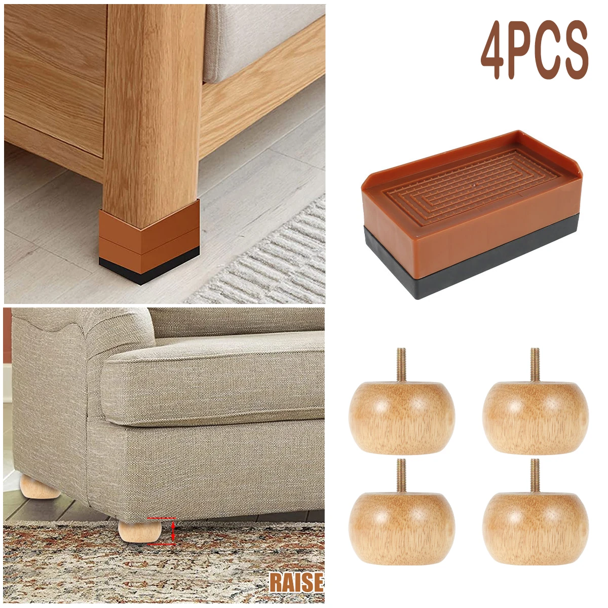 4PCS Chair Feet Riser Duty Heavy Adjustable Furniture Risers Stackable Sofa Lifts Leg Extenders with Anti Slip Pad for Couch