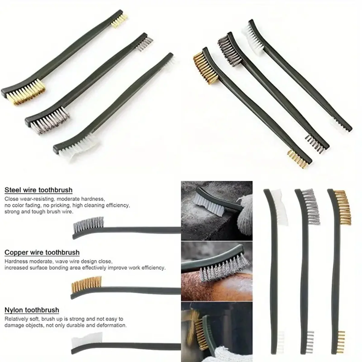 PINMOAP Detail Brush Set Double Headed Wire Brush Nylon Pick Gap Cleaning Universal Hunting Gun Cleaning Kit Tools 3/4/7PCS
