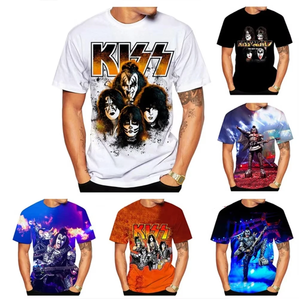 HIP HOP Kiss Rock Band Short Sleeve O Neck T-shirt for Men Kiss Gene Simmons T Shirt Harajuku Punk Funny Casual Tops Clothing