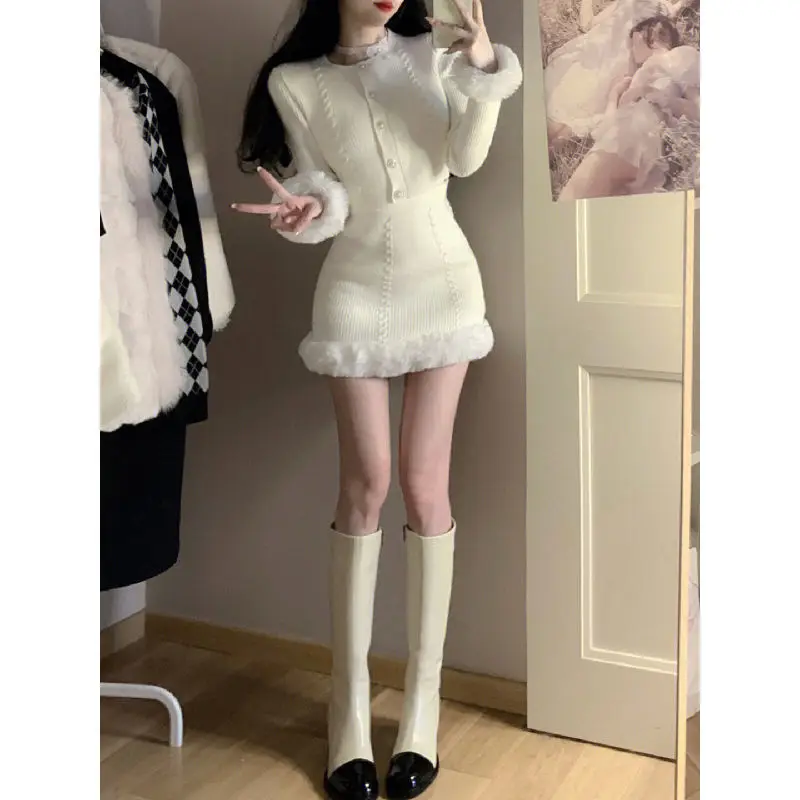 

Sexy Mature New Women Two Piece Skirt Sets Korean Fashion Long Sleeve Slim Short Cardigan + High Waist A Line Mini Skirt Outfits