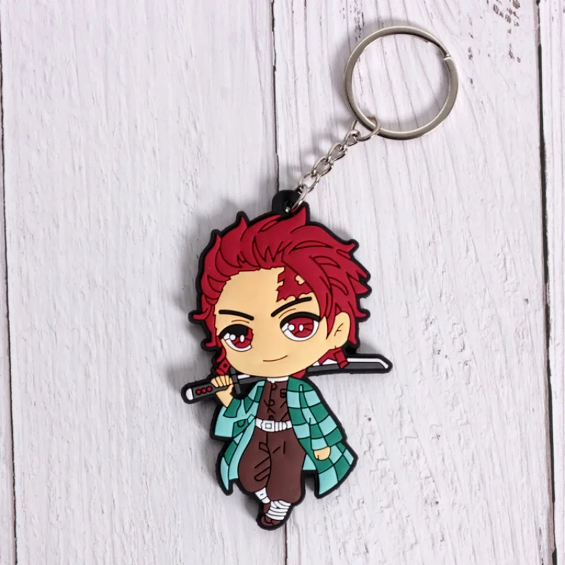 Anime Demon Slayer Figuur Model Sleutelhanger PVC Dubbelzijdig Zachte Lijm Cartoon Kawaii Pop Sleutelhanger Rugzak Decoratie Hanger Gif