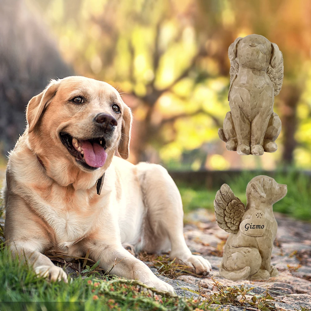 Personalized Dog Angel Memorial Figurine, Custom Memorial Pet Dog Statue, Engrave Dog Memorial Gifts