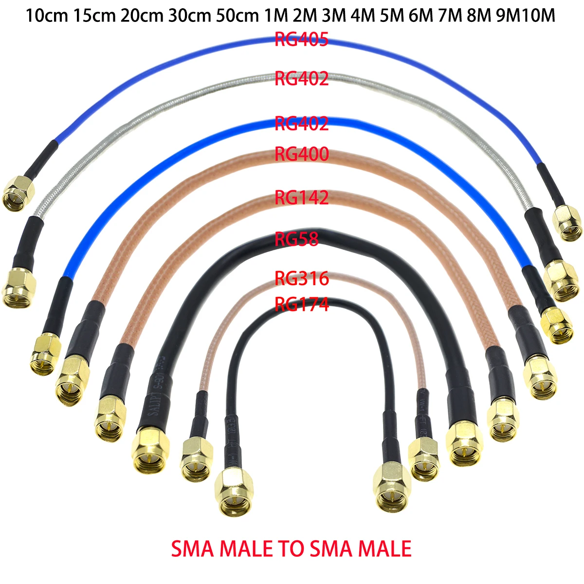 RG316 RG58 RG174 RG142 RG400 RG402 SMA Male To SMA Male Plug Connector RF Coax Coaxial Cable Wire Pigtail Jumper Extension cord