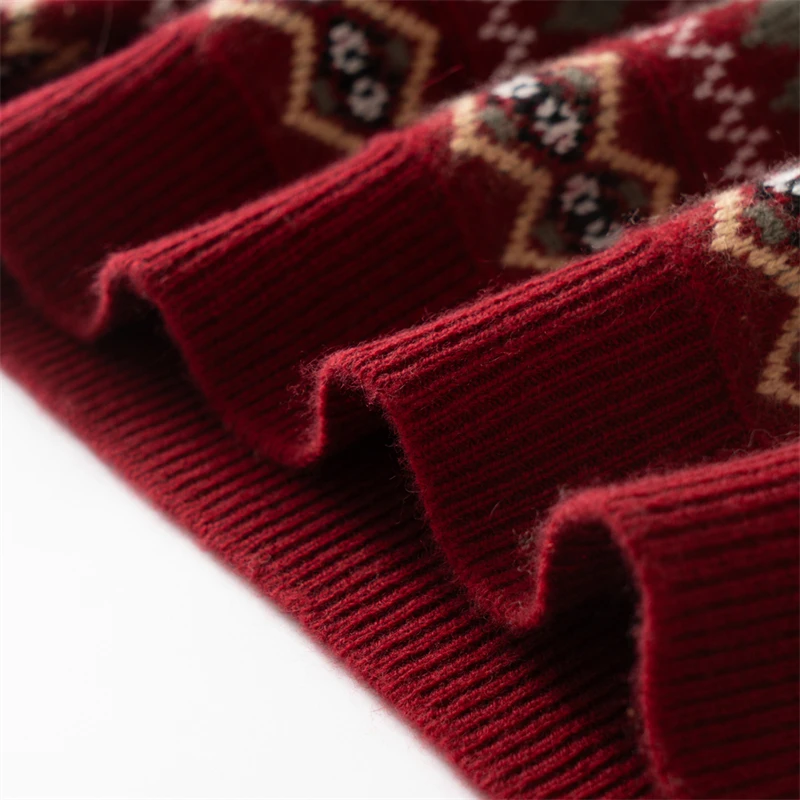 100% Pure Cashmere Sweater Men's Half Turtleneck Double Thickened Fair Isle Loose Knitwear Base Sweater Outerwear