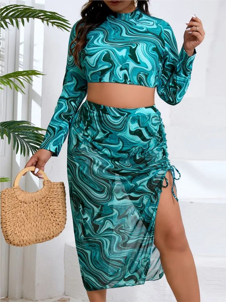 3 Piece Sets Plus Size High Waist Bikini Women Push Up Large Size Swimsuit Summer Mujer Tummy Control Swimwear Bikini Sets