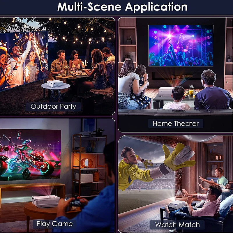 نوعية جيدة العارض 4k 1920*1080P HD القرار التحكم الذكي 5G واي فاي BT5.0 المسرح المنزلي في الهواء الطلق فيلم جهاز عرض LED