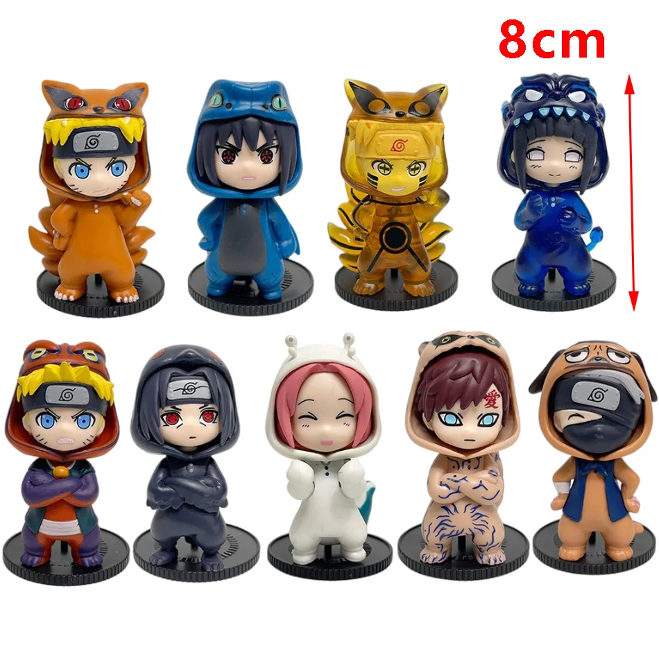 Fotografia 3: Anime 8cm naruto 9 pçs conjunto caixa cega aleatória haruno sakura kakashi sasuke figura de ação filme modelo brinquedo aniversário presente natal
