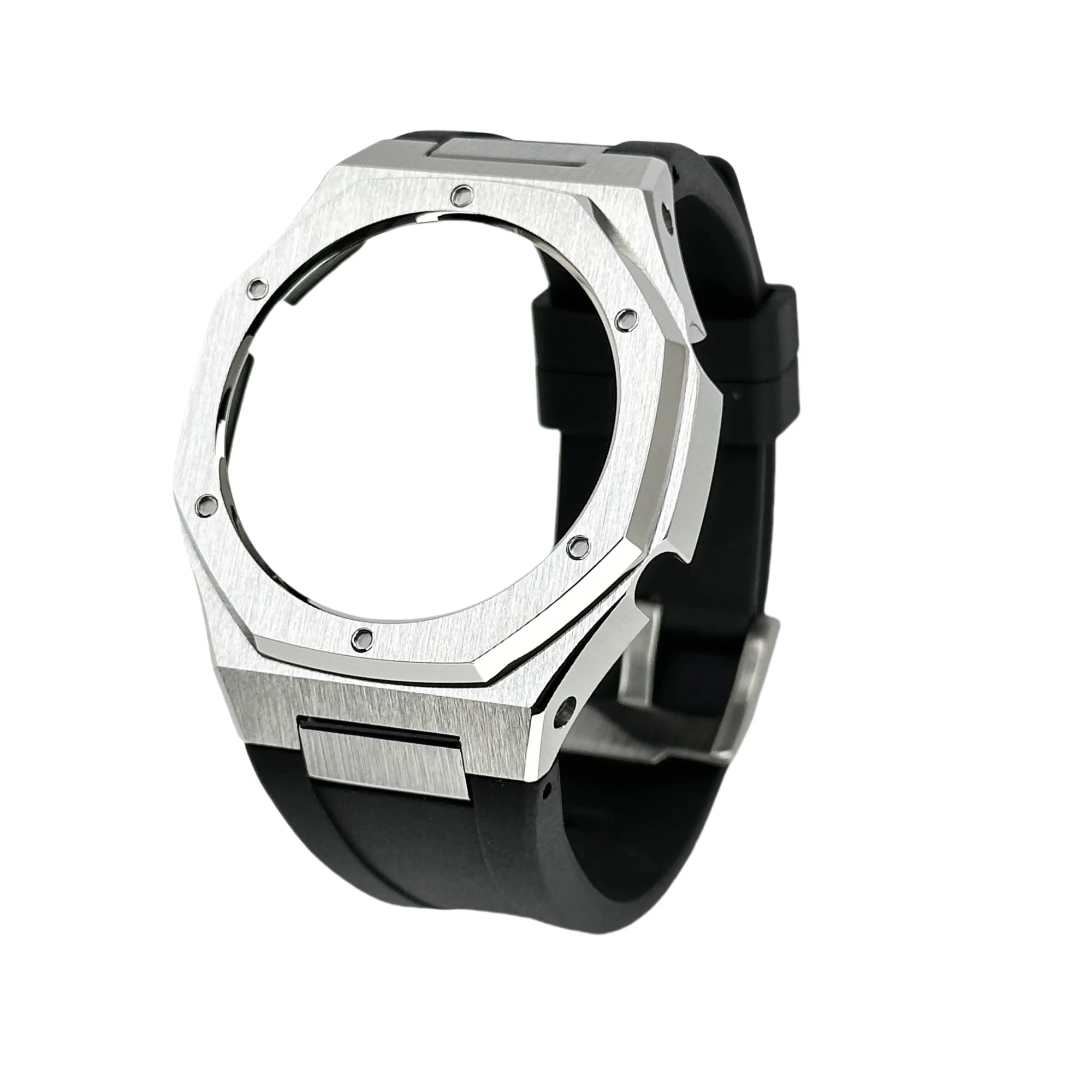 

Hontao GA2100 Casioak Stainless Steel Silver Octagonal Watch Case Fluoro Rubber Strap for Casio G Shock GA-2100/B2100/2110