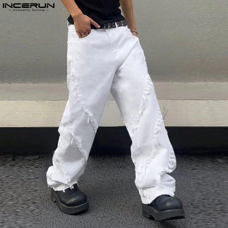 

INCERUN 2024 Korean Style Trousers Fashion Men's Tassel Splicing Design Long Pants Casual Streetwear Male Solid Pantalons S-5XL