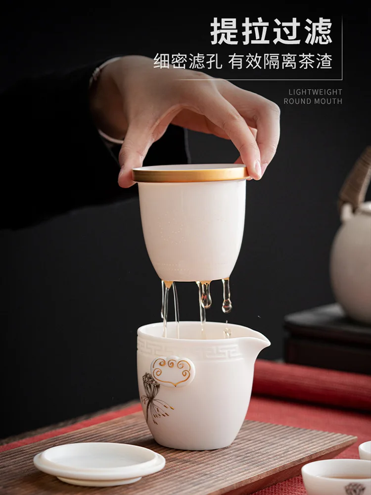 

Sheep fat jade porcelain white porcelain travel tea set, express cup, ceramic portable bag, grade outdoor home gift logo