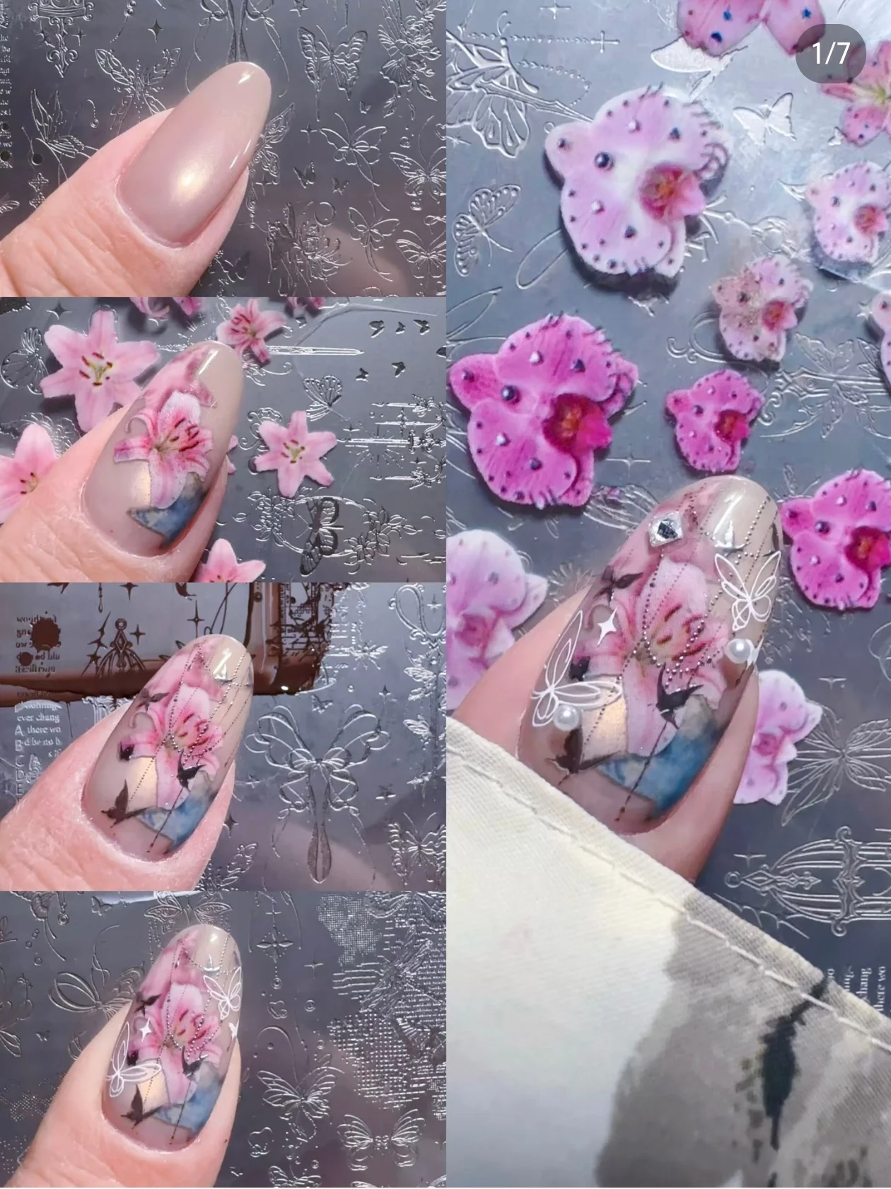 1 Box Blumen-Plumeria-Begonien-Blätter Phalaenopsis-Lilien Nagelfolien Transferpapier Nagelkunst-Aufkleber Nageldekoration – Detail 16