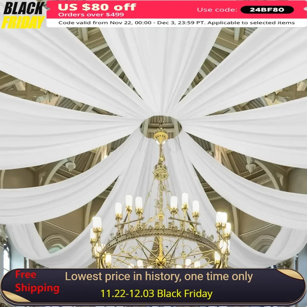 

5 x10 ft Ceiling Drapes for Wedding, Long Voile Chiffon Fabric, 10 Panels Ceiling Drapes