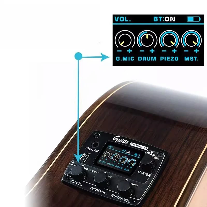 Guitar Vibration Pickup Classical Folk Acoustic Guitar Bluetooth Reverb Delay Internal Recording Tape Drum Machine