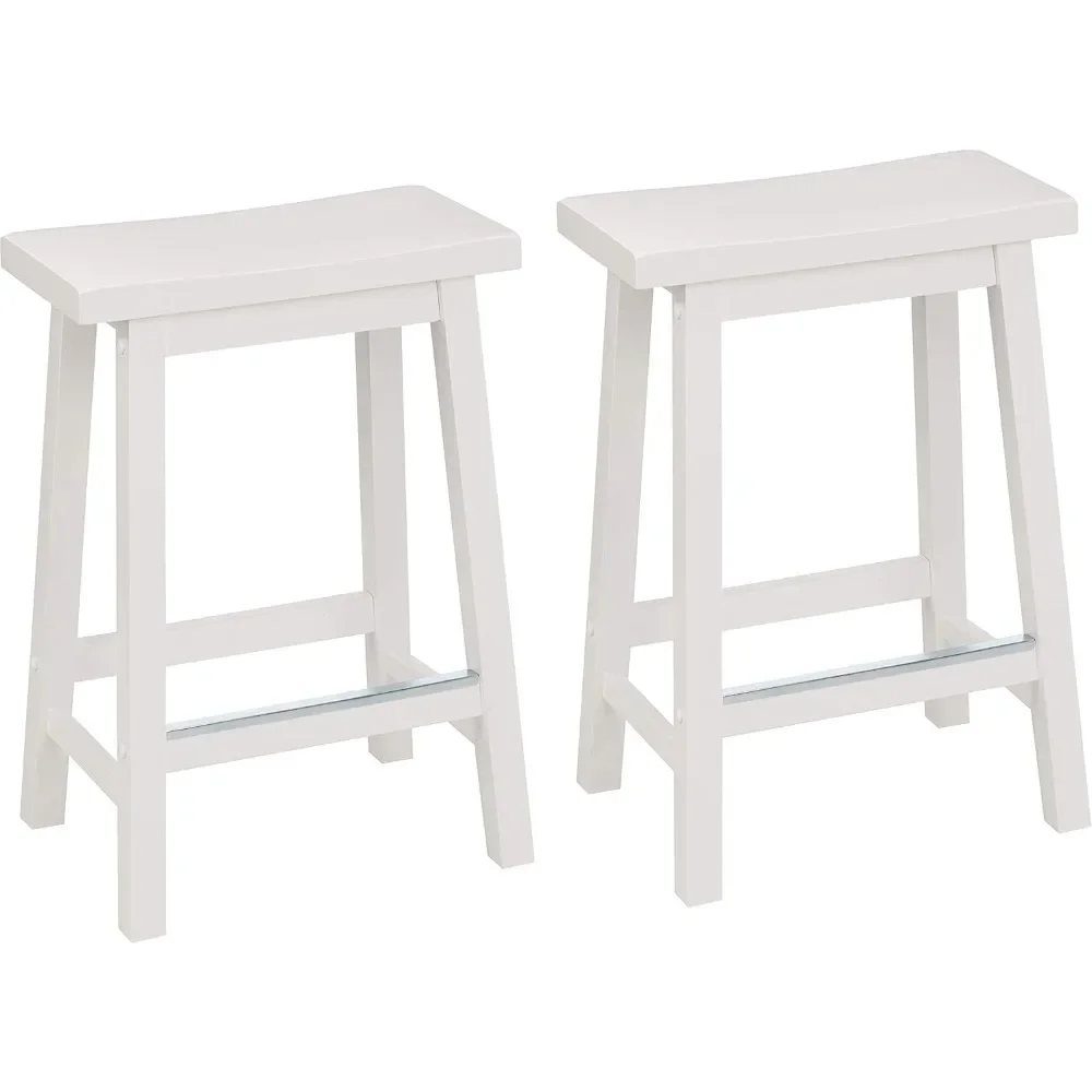 

Solid Wood Saddle-Seat Counter Height Kitchen Island Barstool, 24-Inch Height, White - Set of 2