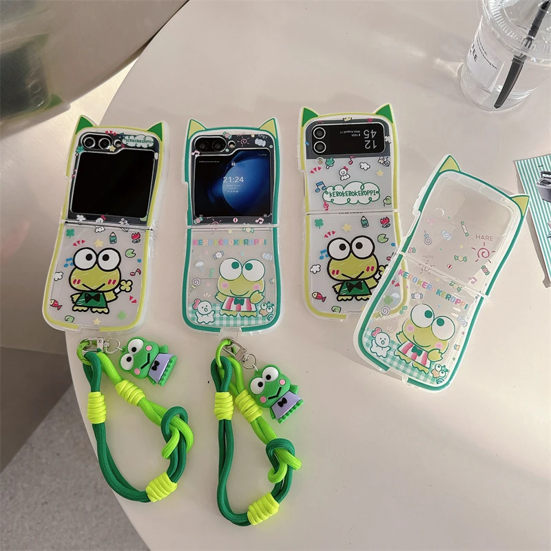 Cute Keroppi Sanrio Phone Case Samsung Galaxy For Z Flip 3 4,Z Flip 5,Z Flip 6 PC Hard Anti-drop Back Cover Funda Cartoon