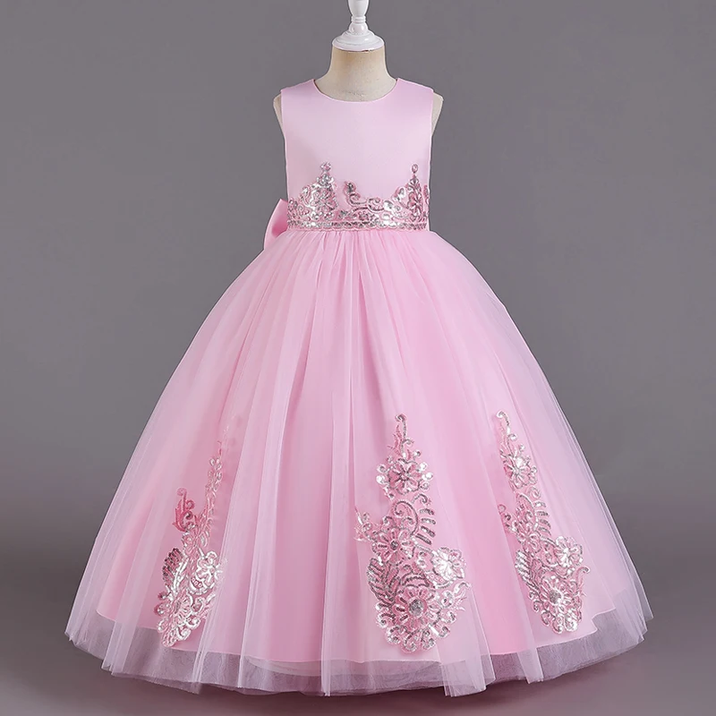 Girl's Dress Skirt Long Sleeveless Princess skirt white dinner dress Sweet Evening dress net gauze pommel skirt C520