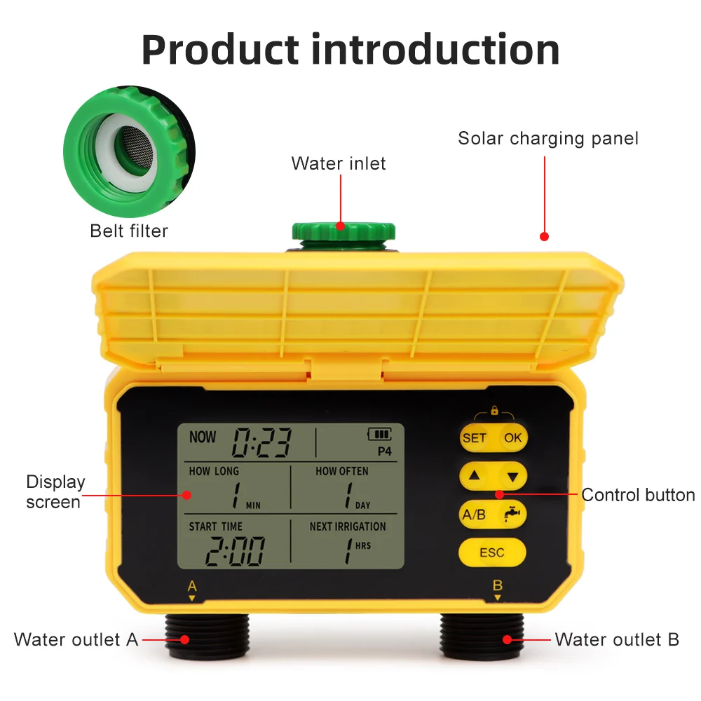 Wholesale New Design Solar Water Timer Garden Timing Irrigation Automatic Watering Device 2 Outlets Watering Controller