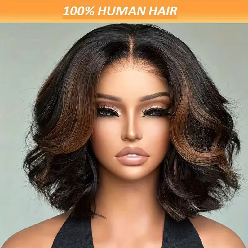 10 بوصة 1b/30 تسليط الضوء على بوب الباروكات شعر الإنسان موجة فضفاضة 5x5 الدانتيل الباروكات الأمامية غلويليس شعر مستعار 100% شعر الإنسان قبل قطعها للنساء