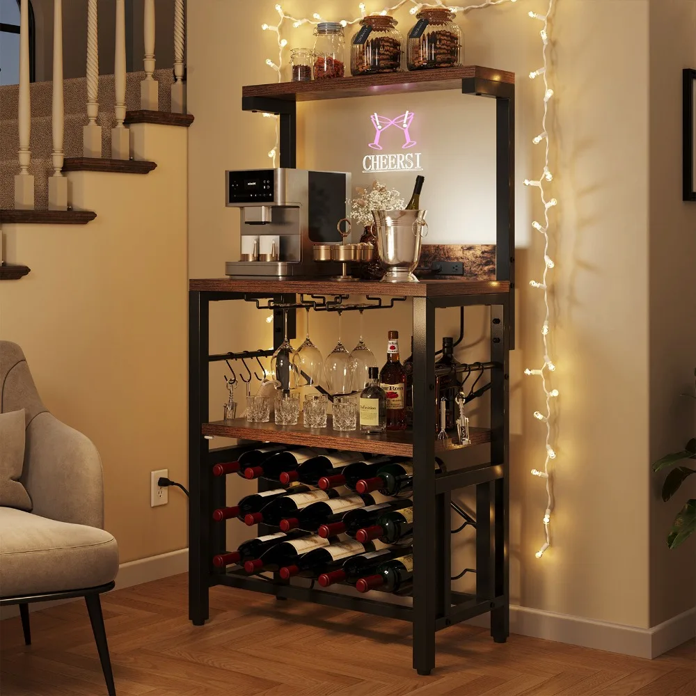 Mesa estante de cocina para vino con soporte para vidrio y gabinete para ahorrar espacio para almacenamiento de vino