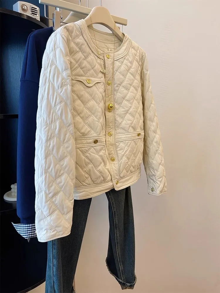

Легкая хлопковая стеганая куртка с круглым вырезом, повседневная, для женщин, осенне-зимний сезон, на одной пуговице, модная верхняя одежда