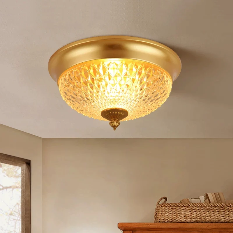 Vintage Surface Mount Ceiling Light Diamond Cut Glass Shade Iron Frame Bedroom Living Room Hallway Kitchen Bathroom Indoor Light