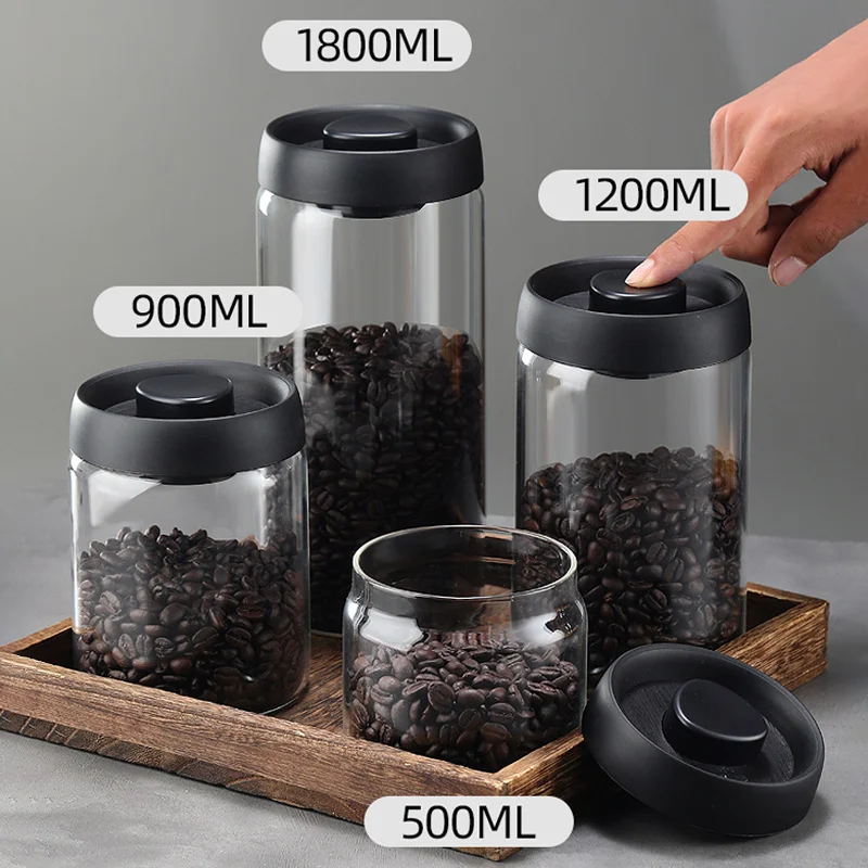 Vacuum Sealed Tank Coffee Bean Glass Sealed Jar Household Moisture-proof Air Extraction Airtight Container Coffee Set