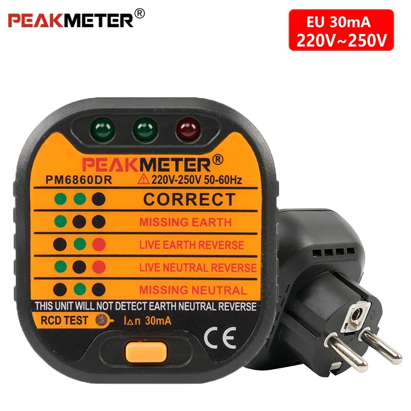 

Измеритель заземления вилки Великобритании и США-PEAKMETER PM6860EU Тестер розеток с определением фаз RCD 30 мА Поиск выключателя