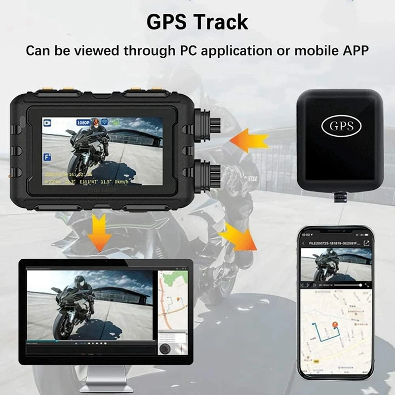 Motorcycle DVR Dash Cam HD 1080P 3 Inch Touch Screen Front Rear View Waterproof Motorcycle Camera GPS Recorder Replacement