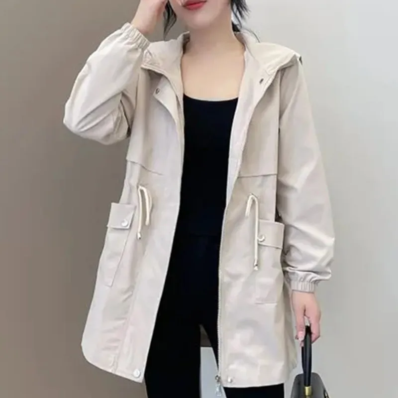 

Fashion Trench Coat Women's Mid-Longth Hooded Jacket 2023 Spring Autumn Coats Tops High Quality Cardigan Outerwear Female