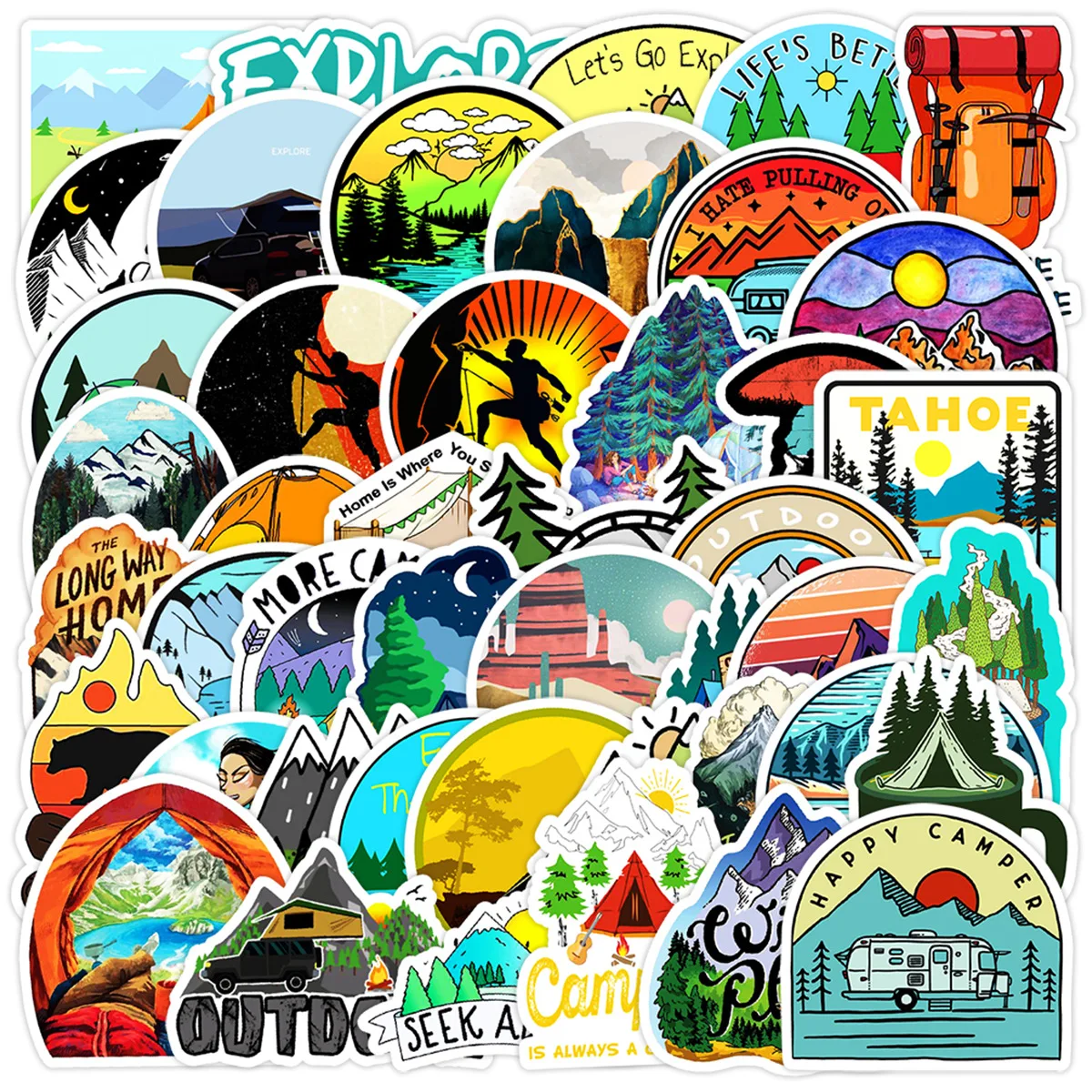 50PCS กีฬาการ์ตูนสติกเกอร์ผจญภัยกลางแจ้ง Graffiti เดินป่าท่องเที่ยว Decals กระเป๋าเดินทางตู้เย็นแล็ปท็อปกีต้าร์รถจักรยานของเล่นเด็ก